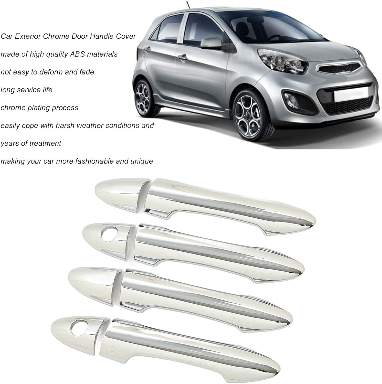 Aramox 8 Pcs Car Door Handle Covers, Chrome Decorative Protectors for 2011-2016 Picanto Morning