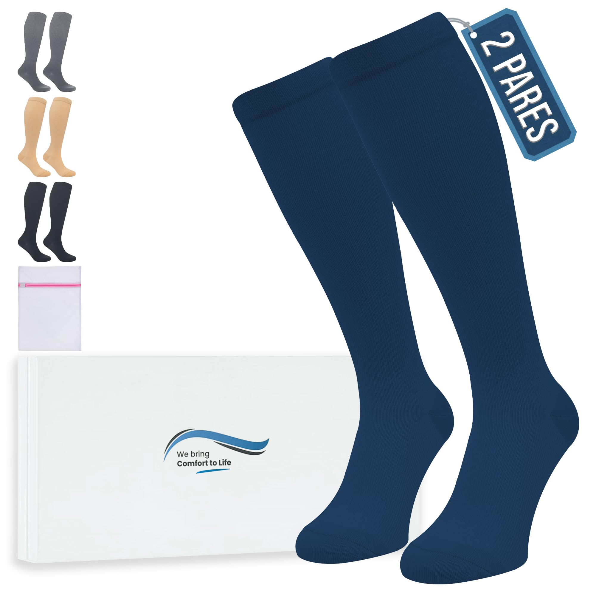 360 Relief Medias de Compresión Mujer y Hombre - 1 Par Calcetines de Compresión para Deportes, Correr, Volar, Viaje, Trabajo, Footing - S/M Beis con Bolsa de Malla — view 29