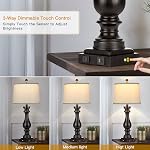 Cinkeda 29" Lampe de table haute pour le salon 2,Agritourisme Vieille Table de chevet Lampes avec USB Ports C+A & AC Déplacement,3-Way Lampe noire rétro de contrôle tactile réglable pour chambre, couleur 5