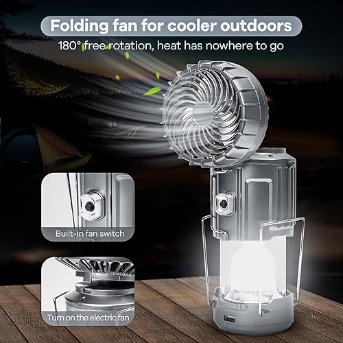 Miniatura 3 de Faroles de camping con ventilador, ventilador solar de campamento de carga para teléfono, linternas LED recargables, ventiladores de campamento para