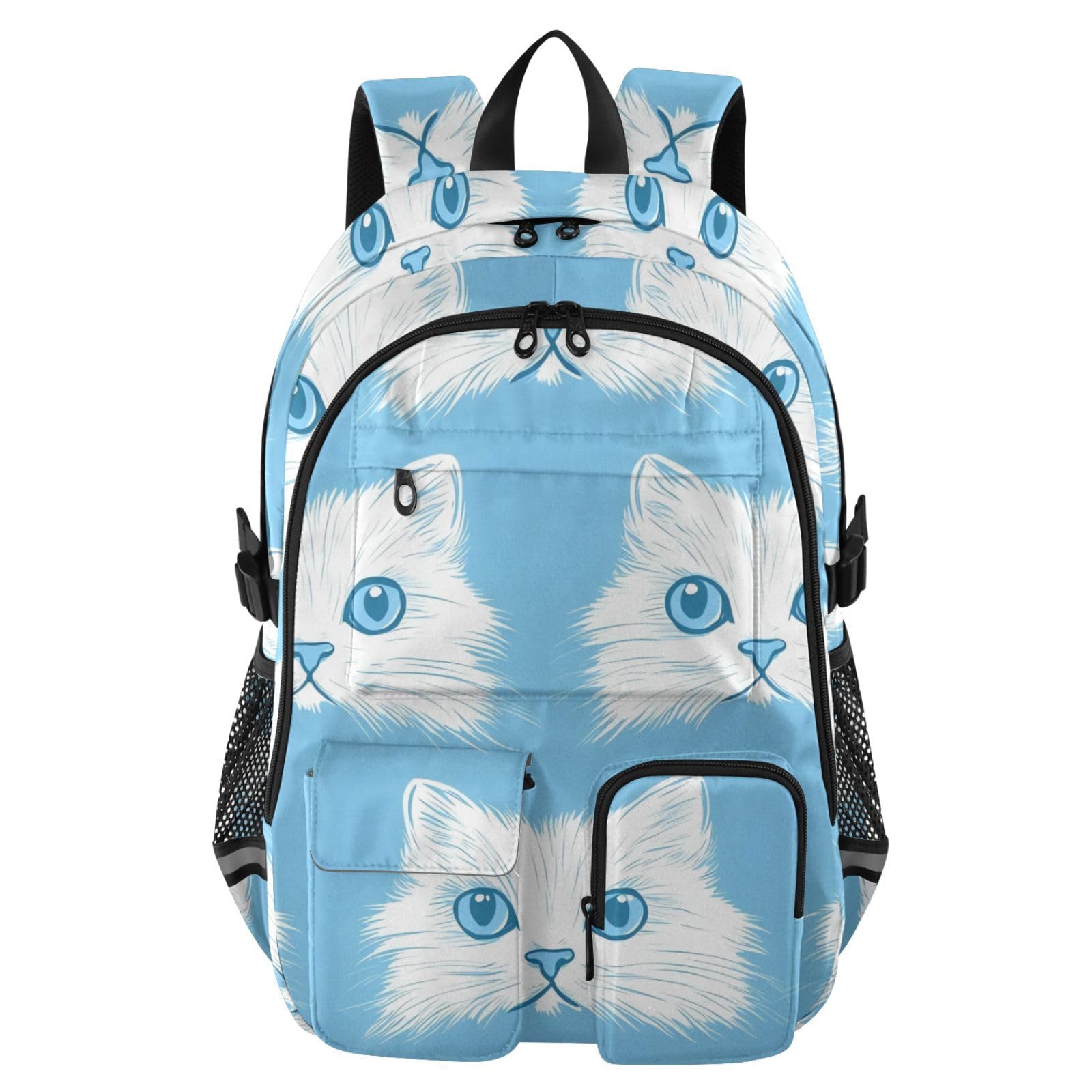 Mochila para laptop con estampado de gato blanco y compartimentos de negocios de 17.5 pulgadas 8