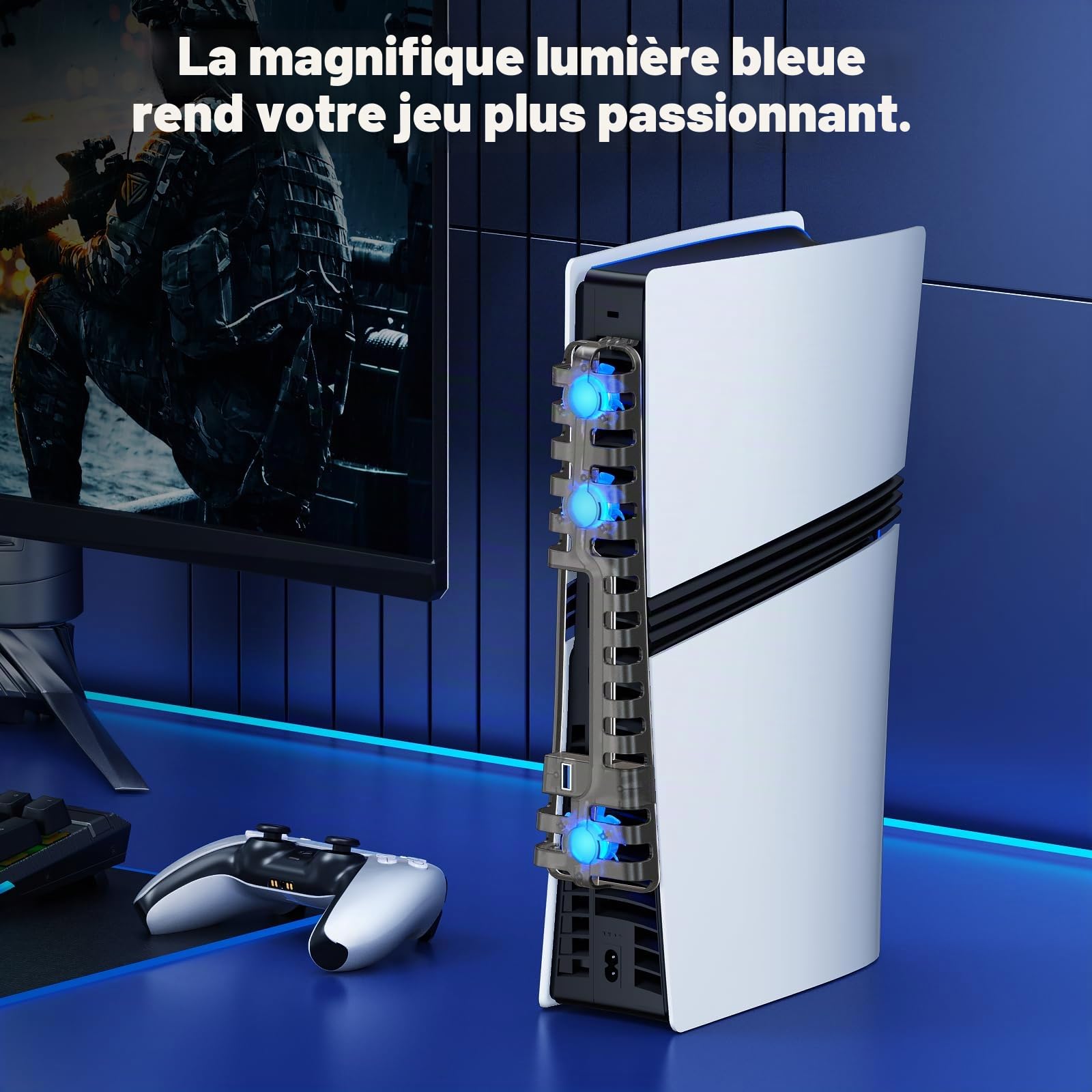 FASTSNAIL Ventilateur de refroidissement pour console PS5 Pro/Slim, vitesse automatique réglable par température, mise sous tension automatique et mode manuel, 3 ventilateurs haute vitesse et port USB