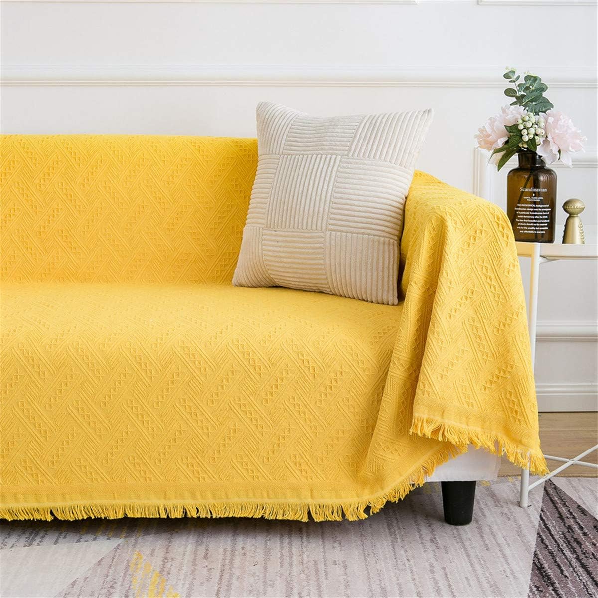 Dimatic Geometric Jacquard Sofa Cover, Couch Covers for 3 Cushion Couch, Washable Luxury Bed Blanket, Furniture Couch Protector for Pets, Kids (70x102 inch, Yellow)