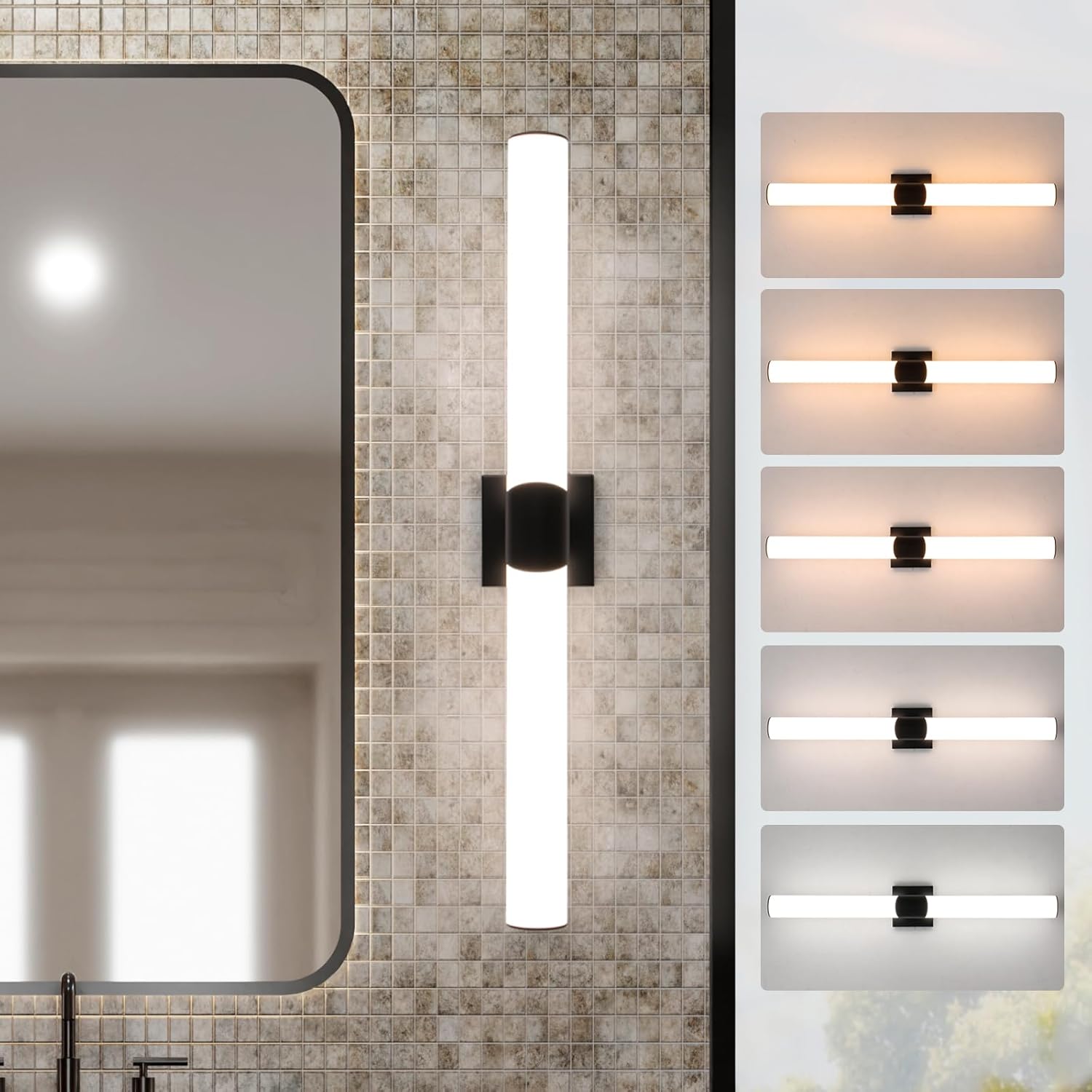 Modern Wall Sconce 30.4 Inch Black Bathroom Sconces Led Wall Lights with Acrylic Shade Hardwired Long Vanity Lighting Fixtures Over Mirror for Bedroom Living Room Hallway