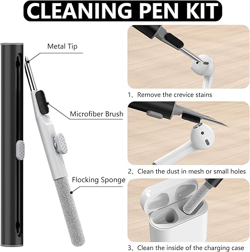 Miniatura 8 de Ljusmicker Funda para AirPods 2 y 1 con kit de limpieza, funda protectora de silicona suave para Apple AirPods de 21 generación con llavero, funda a