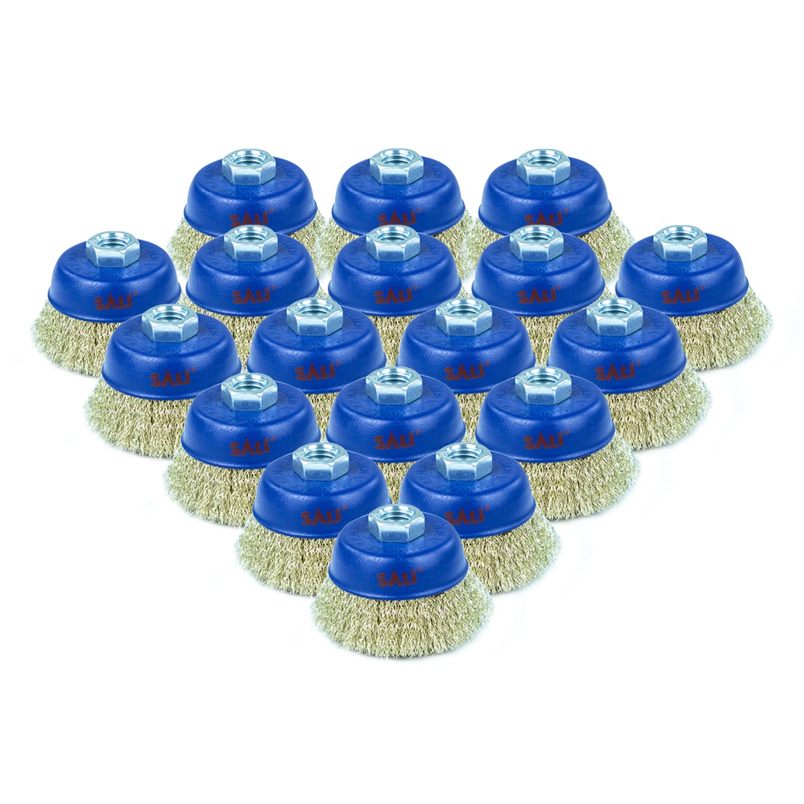 SALI Paquete de 18 cepillos de alambre para tazas, cepillo grueso de 4 pulgadas para amoladoras, con eje de 5/8 pulgadas -11 para limpieza pesada, óxido, pelado y abrasivo, para amoladora angular