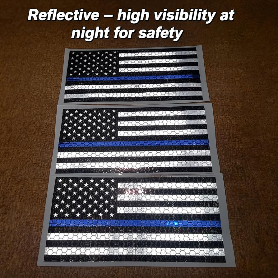 Image of Thin Blue Line Decal, Reflective Code 4 Flag Stickers Police, 3X 6 Inch American Flag Ebike Stickers - Tactical Military Flag USA Police Decal for Truck Car Window Motorcycle, Support Law Enforcement