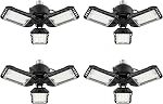 Ampoules LED pour garage 4 pièces 180W 18000LM 6500K Lumière de magasin avec 6 plus 1 panneaux déformables Lumières de plafond pour sous-sol grange pour E26/E27