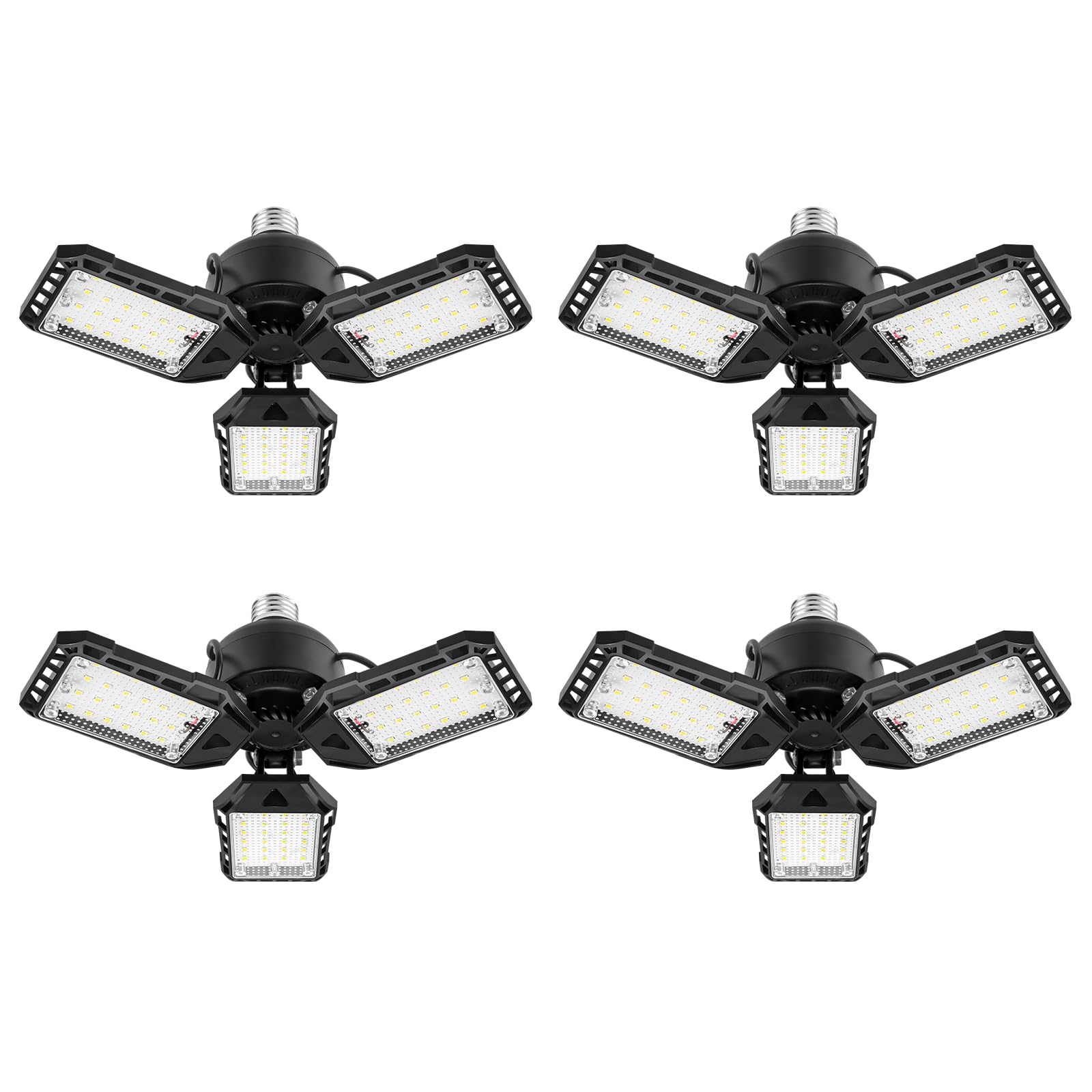 LED Garage Lights Bulb 4 Pack -80W, 8000LM 6500K Led Shop Light with 3 Deformable Panels, Basement Barn Light Garage Ceiling Lights, E26/E27 for Garage, Warehouse, Shop, Basement