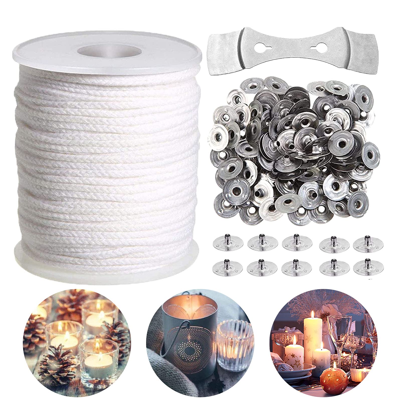 Kit Stoppini In Cotone Per Candele Fai Da Te - 61 Metri Con 150 Supporti E Adesivi - Senza Fumo Per Cera Di Soia E Paraffina - 2