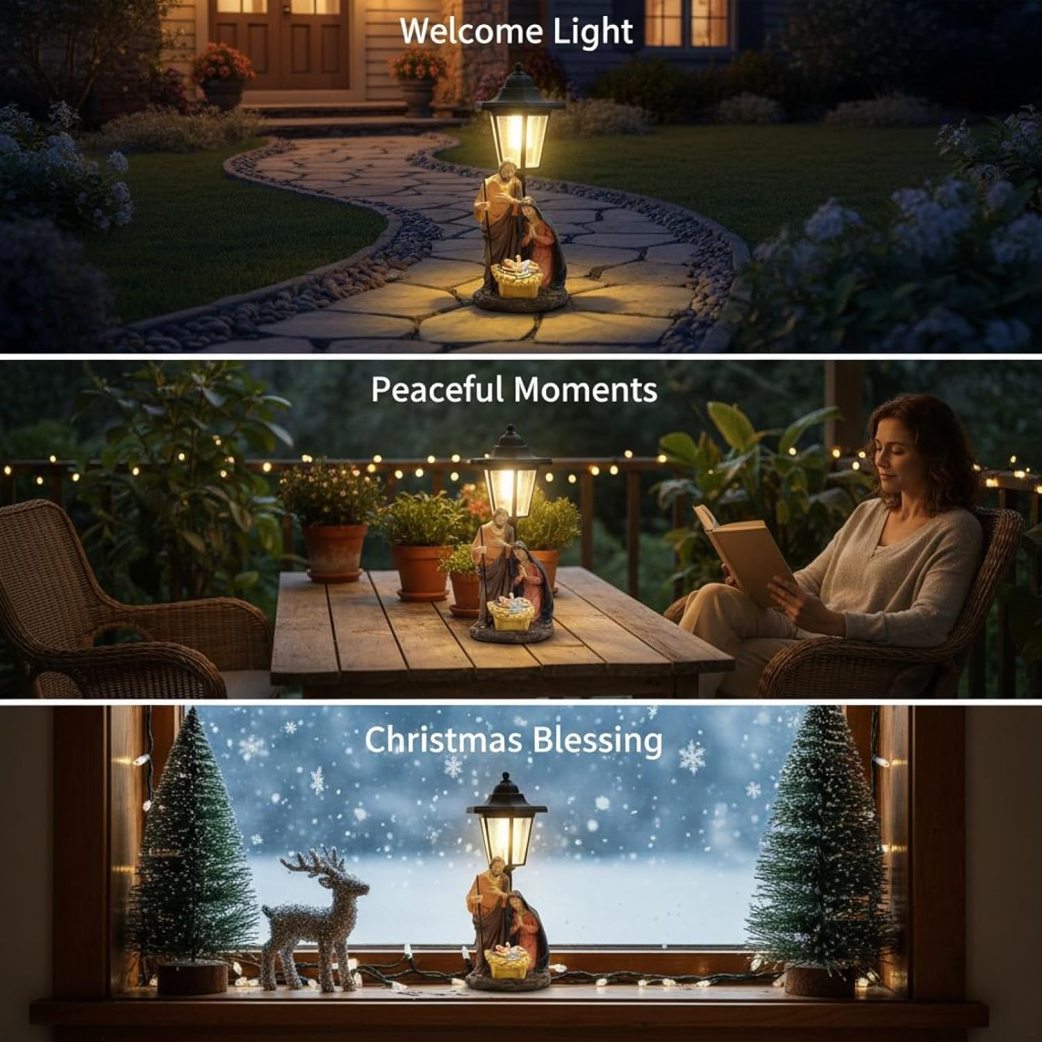 Blessing Statue, Holy Family Nativity Set, 12.4 in Solar Praying Figure Light, Resin Garden Lamp, Outdoor Weatherproof for Patio, Yard, Balcony, Share The Season's Spirit