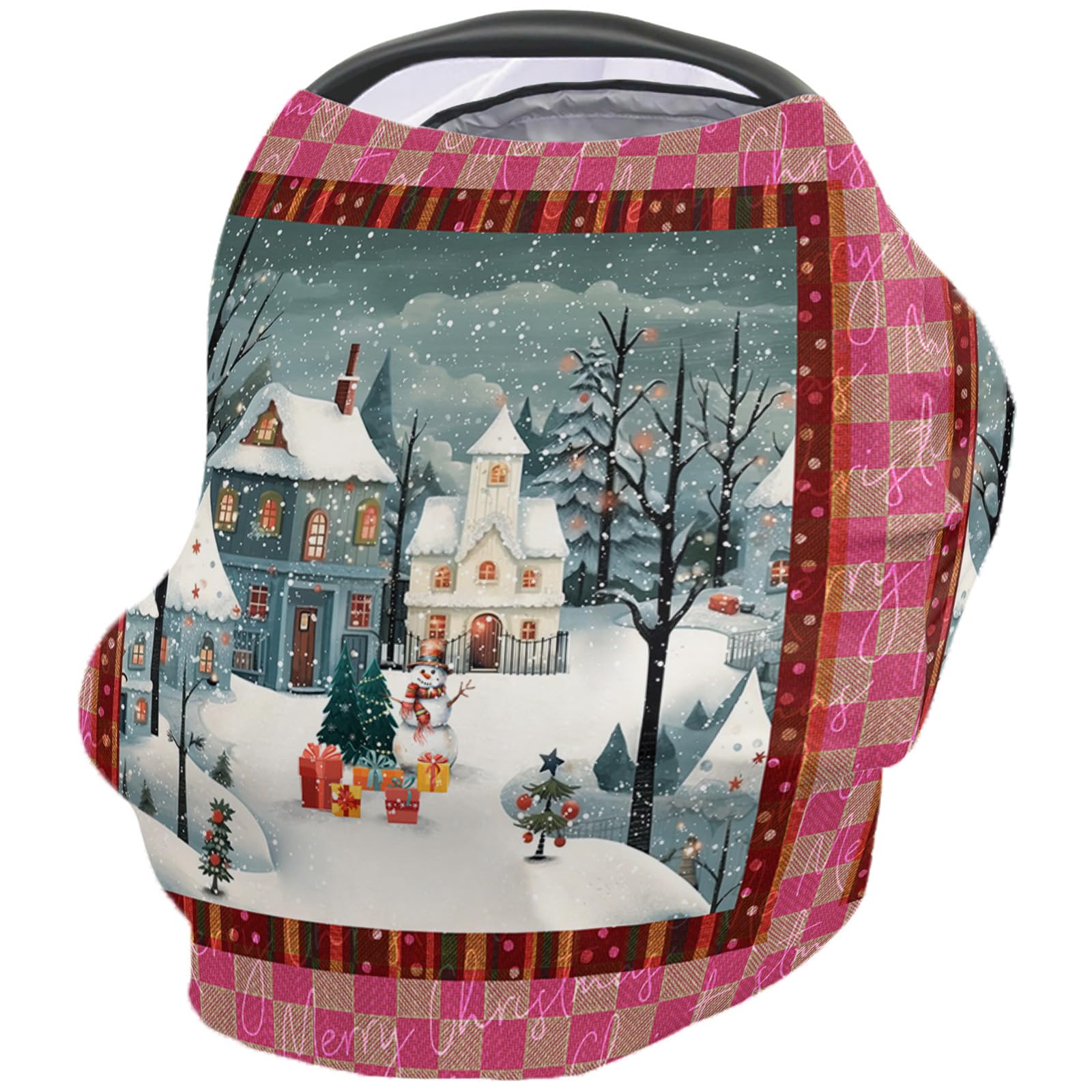 Nursing Cover for Breastfeeding Scarf, Christmas Tree Branch Snowman Pink Plaid Snow Baby Car Covers Super Soft Multi Use for Canopy Shopping Cart Cover Blanket Stroller Cover