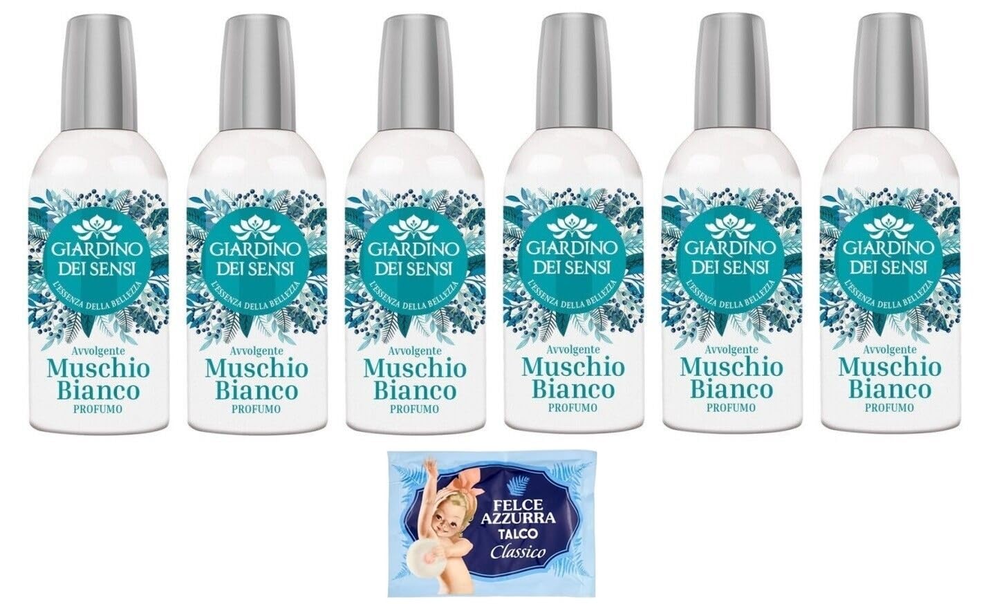 Giardino dei Sensi Profumo Muschio Bianco 100 ml + Talco Felce Azzurra 100 g, set da 6 pezzi