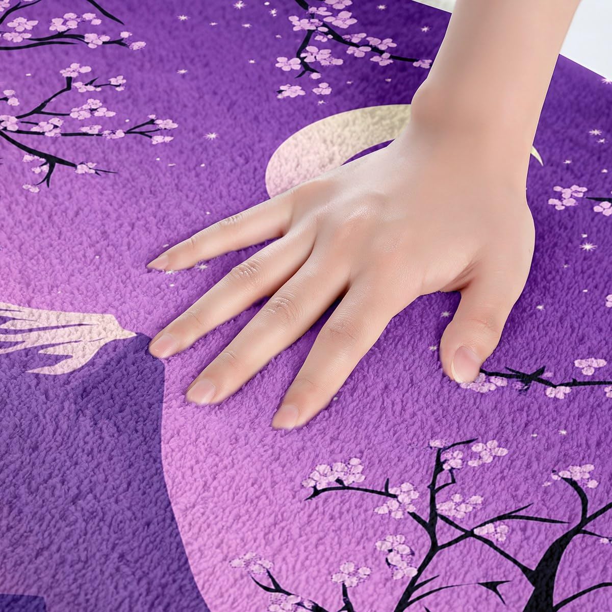 jejeloiu Japanese Purple Bathroom Rugs 20"x32" Kids Mount Fuji Bath Mats for Boys Girls Cherry Blossom Bathroom Accessories,Microfiber image 4