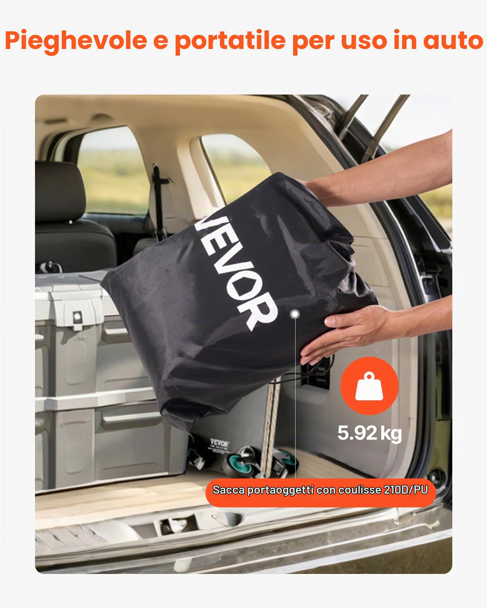 VEVOR Borsa da Carico per Cassone di Camion 1300 x 1020 x 555 mm Borsa da Carico Resistente per Cassone di Camion con Corde Elastiche, Rete e Moschettoni, Adatta a Una Varietà di SUV e Pick-up