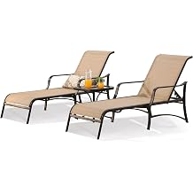 Patio Chaise Lounge Outdoor Adjustable Back Metal Lounge Chair with Bistro Table 3 Pieces for Porch Backyard Pool