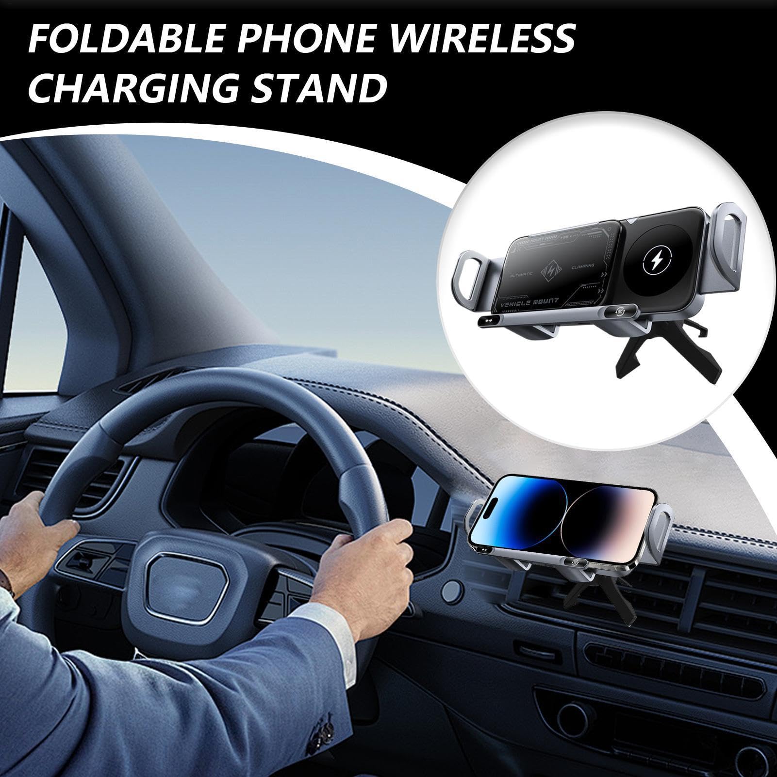 Caricatore Wireless per Auto Supporto Telefono per Veicoli | Dispositivo Ricarica Rapida 15W Doppia Bobina per Auto e SUV