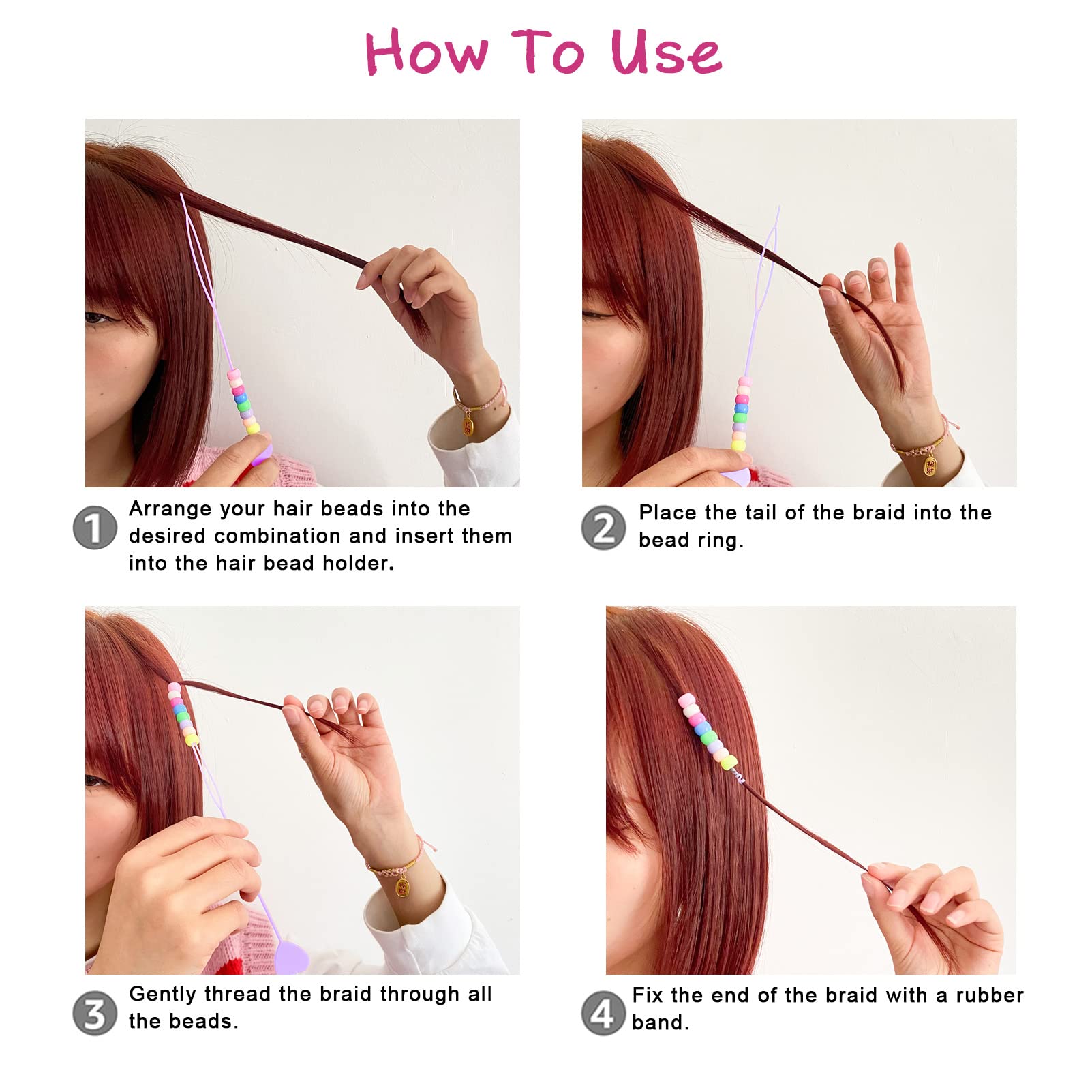 1008-teiliges Haarperlen-Set mit Haarstyling-Werkzeug, 500 Pony-Perlen, 500 kleine elastische Gummibänder, 1 Rattail-Kamm, 2 Entenschnabel-Clips, 5 schnelle Perlen für Kinder und Mädchen, Haarzöpfe