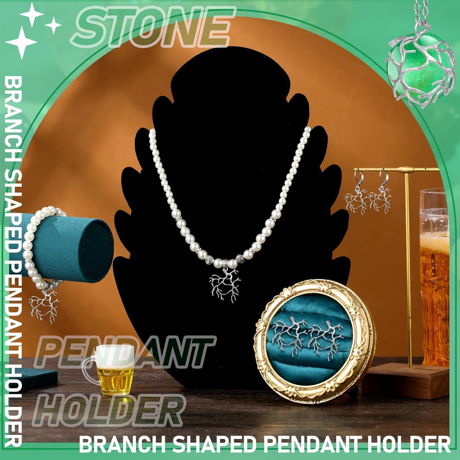 Hicarer 20 Pcs Pendant Trays for Jewelry Making Branch Shape Metal Claw Cage Pendant Holder Crystal Cage Necklace Open Bezels for DIY Necklace Jewelry Making Supplies - Image 5