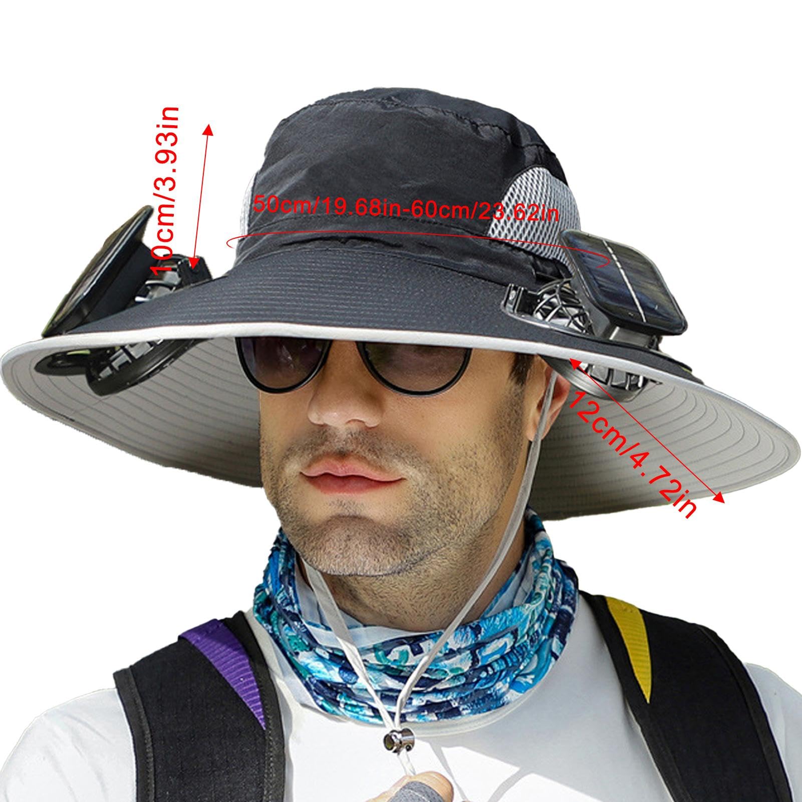 Cappello da Sole con Ventilatore | Cappello da Ventilatore Solare | Cappello A Ventaglio Solare A Tesa Larga | Ricarica Solare E USB | Protezione UV Estiva | per attività All'aperto