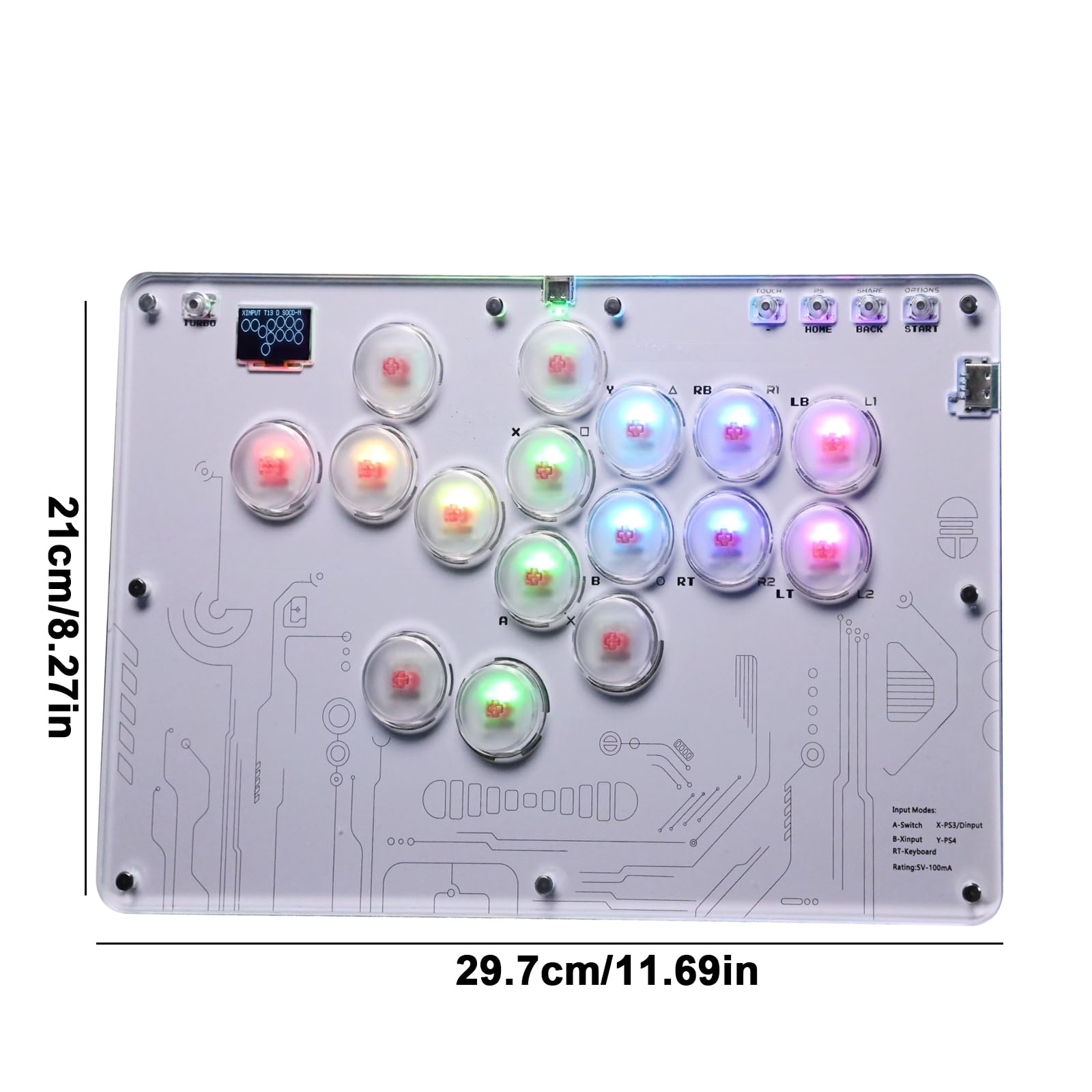 CHANGYUE Teclado de lucha de 16 teclas, arcade mini acrílico, compatible con PC, PS3, PS4, PS5, NS, Steam