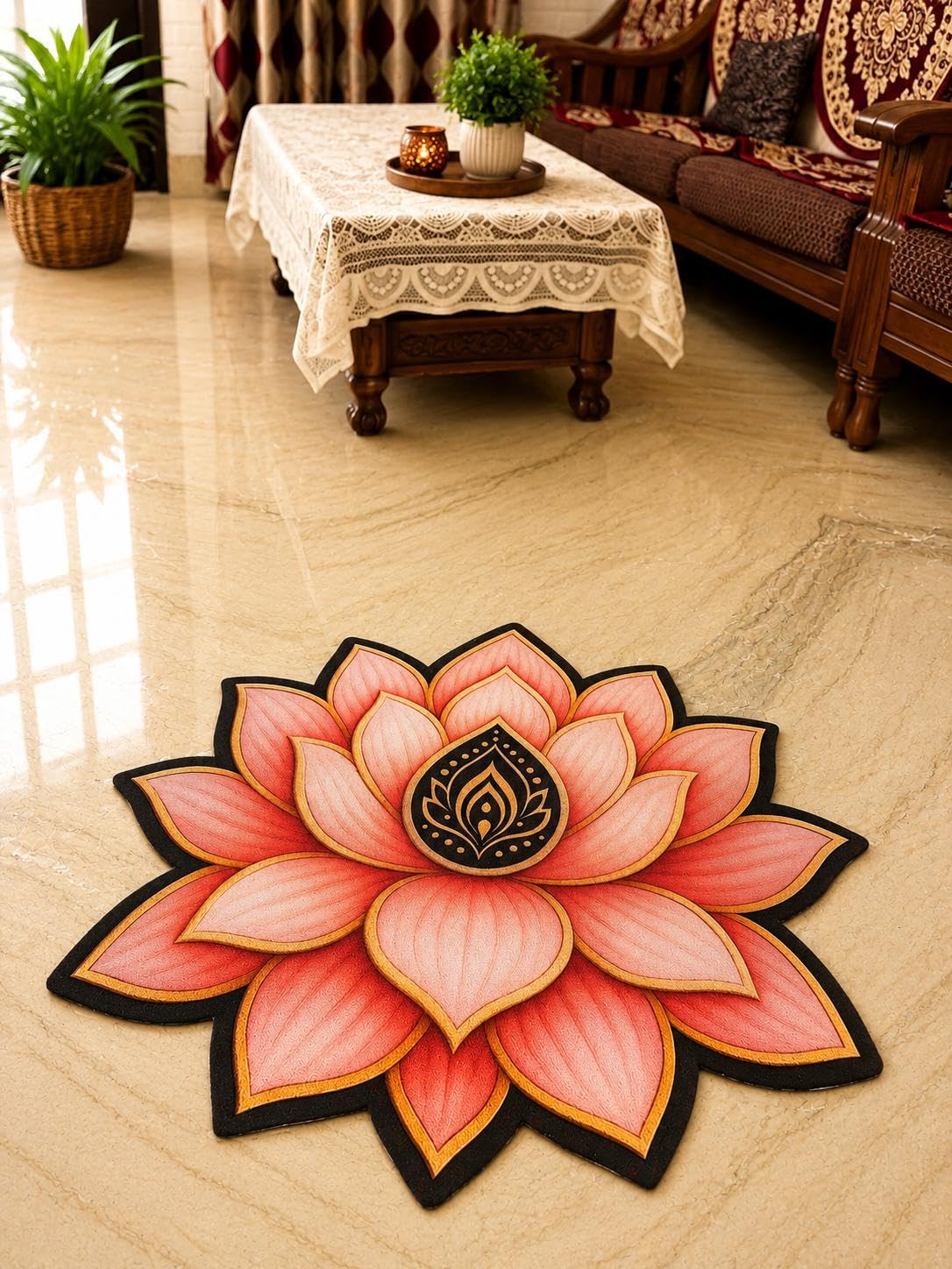 3D Printed Lotus Flower Shape Door Mat for Home Entrance | Indoor Floor Rug, Living Room & Bedroom, Decorative Design, Dust Reducing, Versatile Placement-image-23