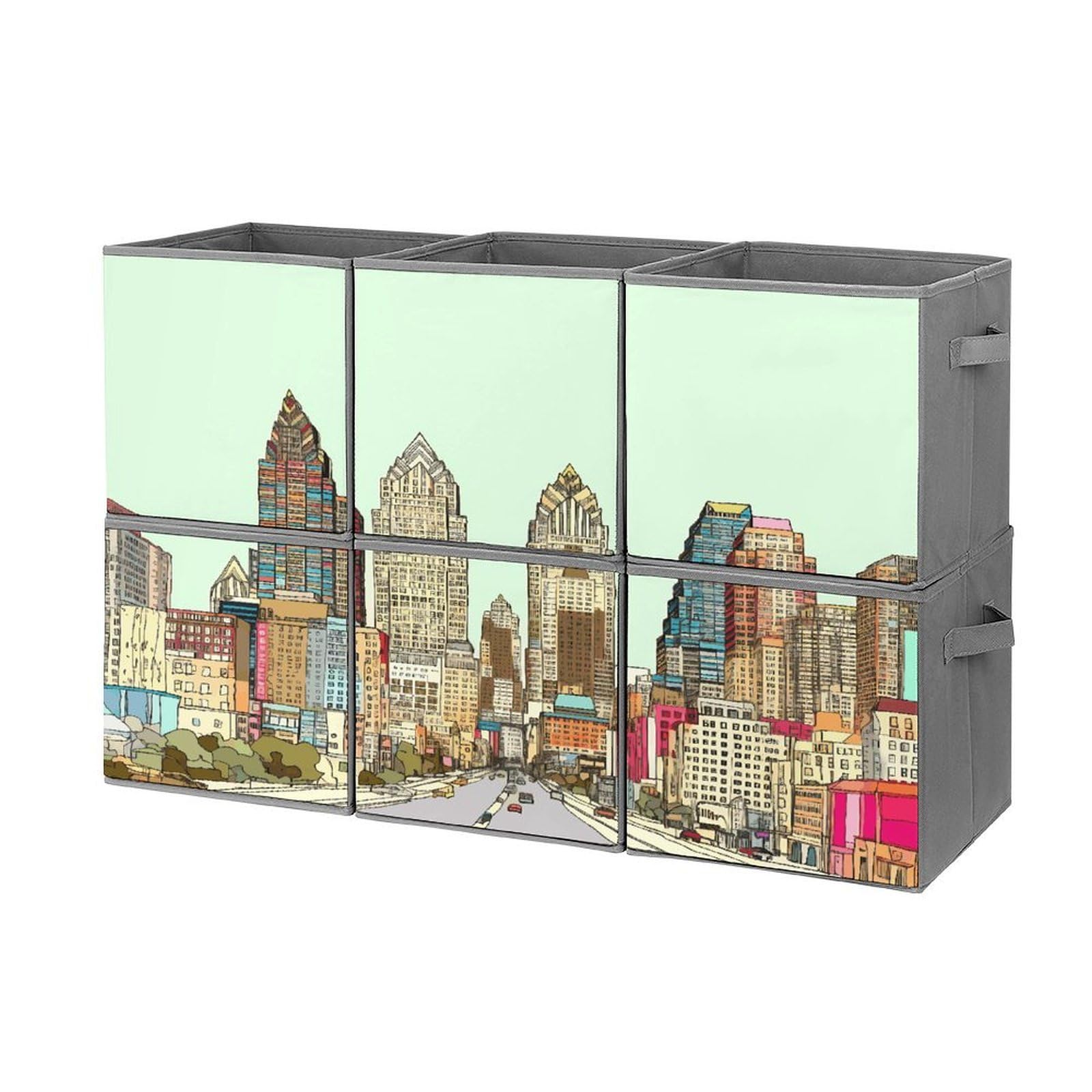 FodPand Austin Texas Storage Bins Cubes Fabric Cube Organizer Foldable Storage Boxes Large Storage Baskets Oxford Cloth Cube Bins for Home Clothes Closet Organizers 6 Pack