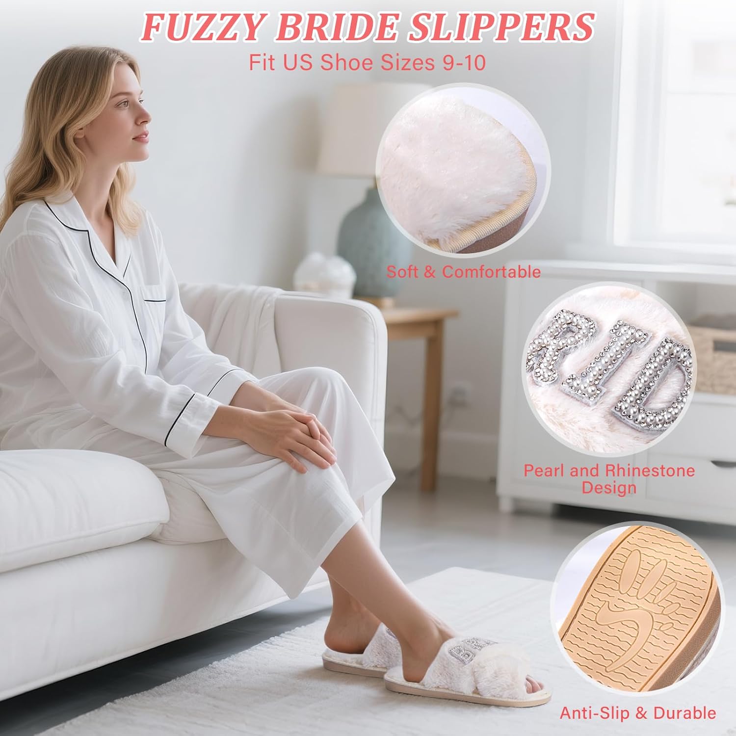 Bridal Shower Gifts for Bride to Be - 7PCS Gift Set with Bride Slippers, Mrs Jewelry Box, Bride Hair Clip, Scented Candle, Cosmetic Bag, Greeting Card with Gift Box for Wedding Engagement Bachelorette