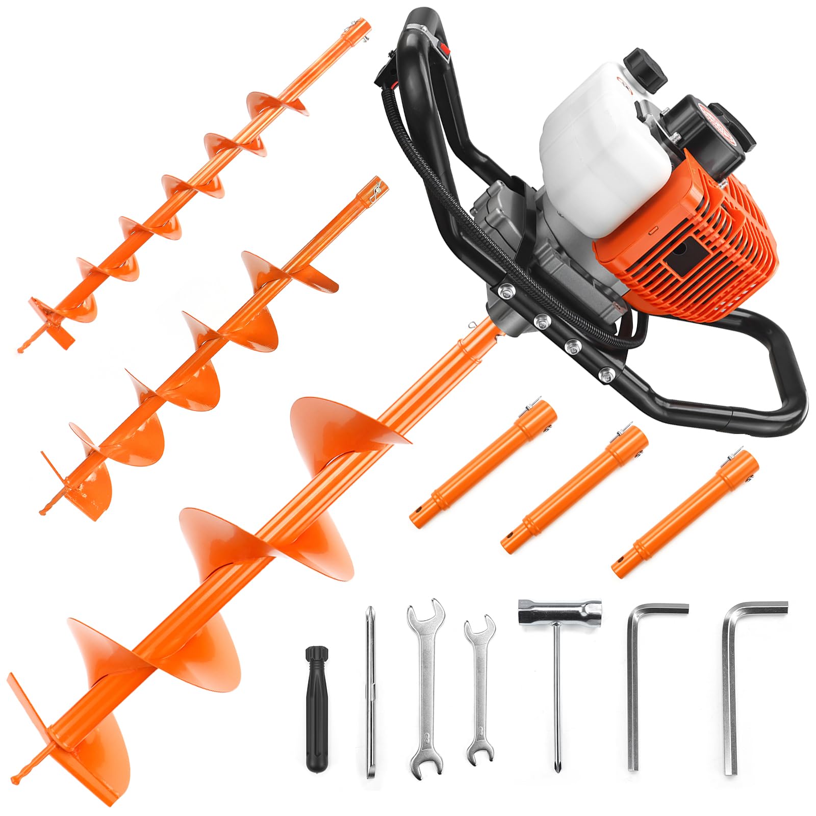 NEO-TEC 72CC Post Hole Digger Gas Powered Auger with 4", 6" 8" Bits &amp; 3 Ext