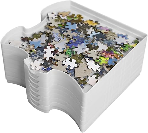 Miniatura 6 de 8 bandejas apilables con forma de rompecabezas, incluye rompecabezas de 1000 piezas, organiza rompecabezas de hasta 1500 piezas (blanco)