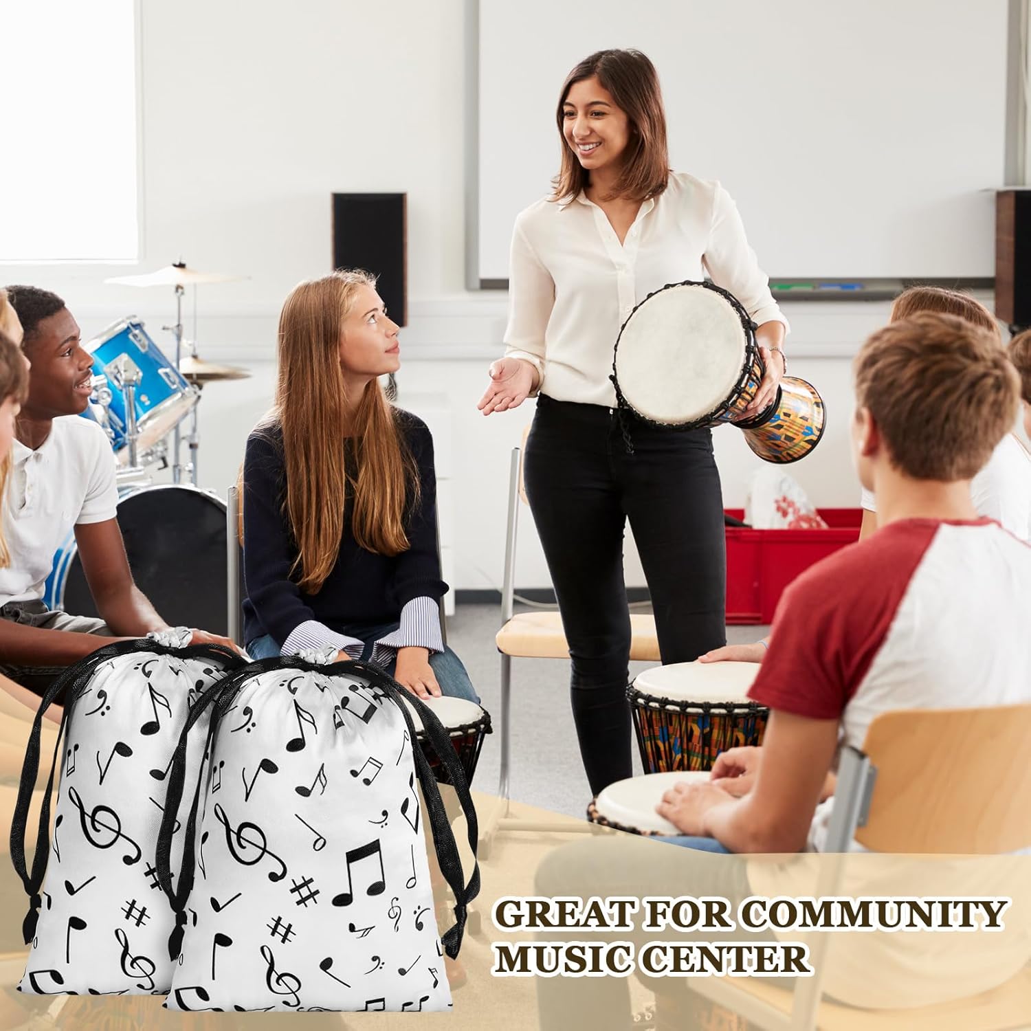 24 Pcs Music Notes Gift Bags Musical Note Drawstring Treat Bag Music Decorations Party Favor for Musician Gifts Social Media Musical Party Supplies(5 x 7,Black on the White) - Image 6