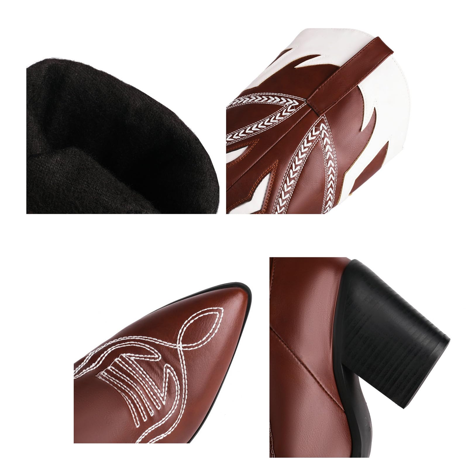 Genérico Botas Mujer Oeste Bordadas - Estilo Montar Retro hasta la Rodilla con Tacón Ancho para Confort Diario