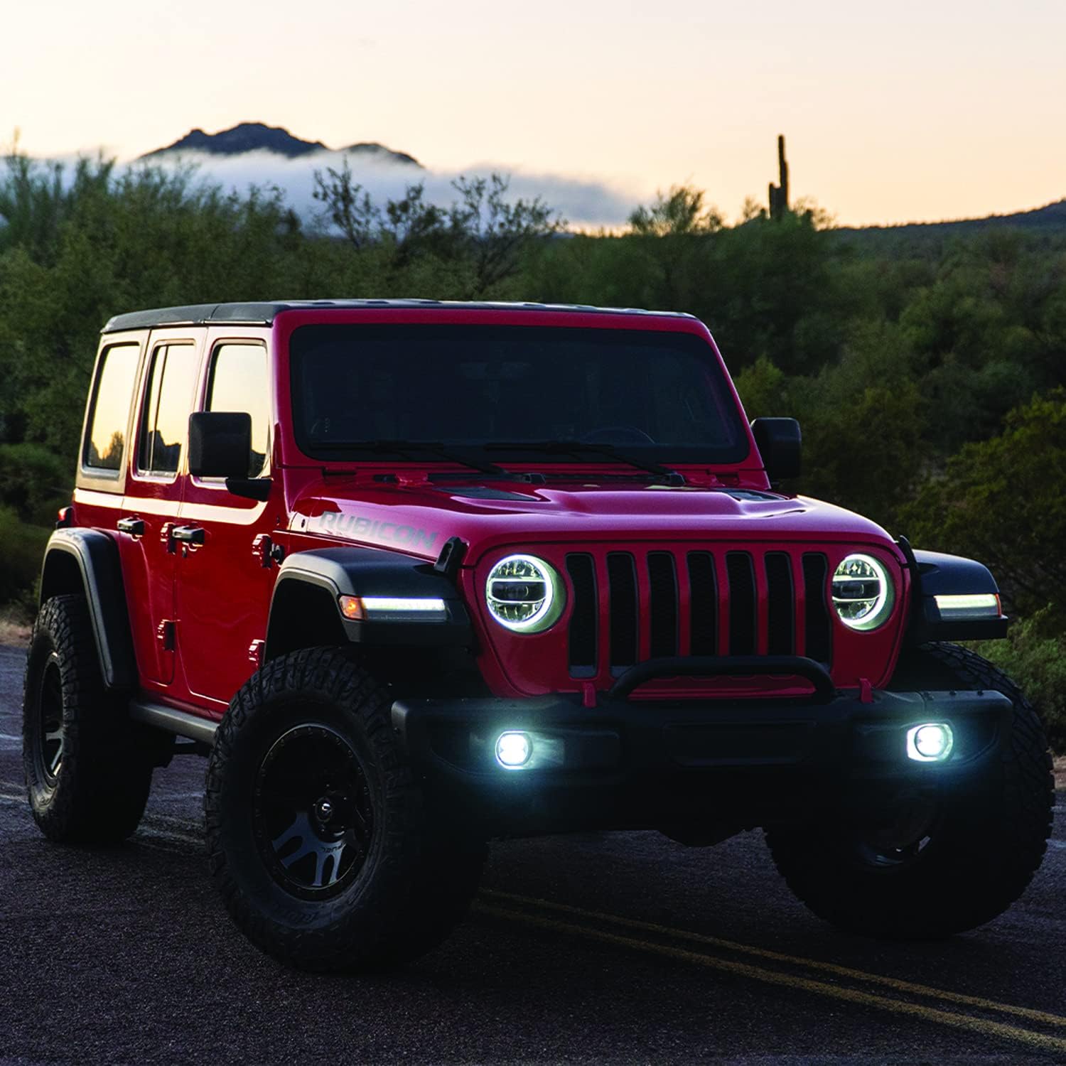 Rigid Industries 37107 2018-2020 Jeep Rubicon JL and Gladiator Jt 1 Pc Plastic Bumper Fog Mount Kit Includes 1 Pair 360-Series 4 Inch SAE Selective Yellow