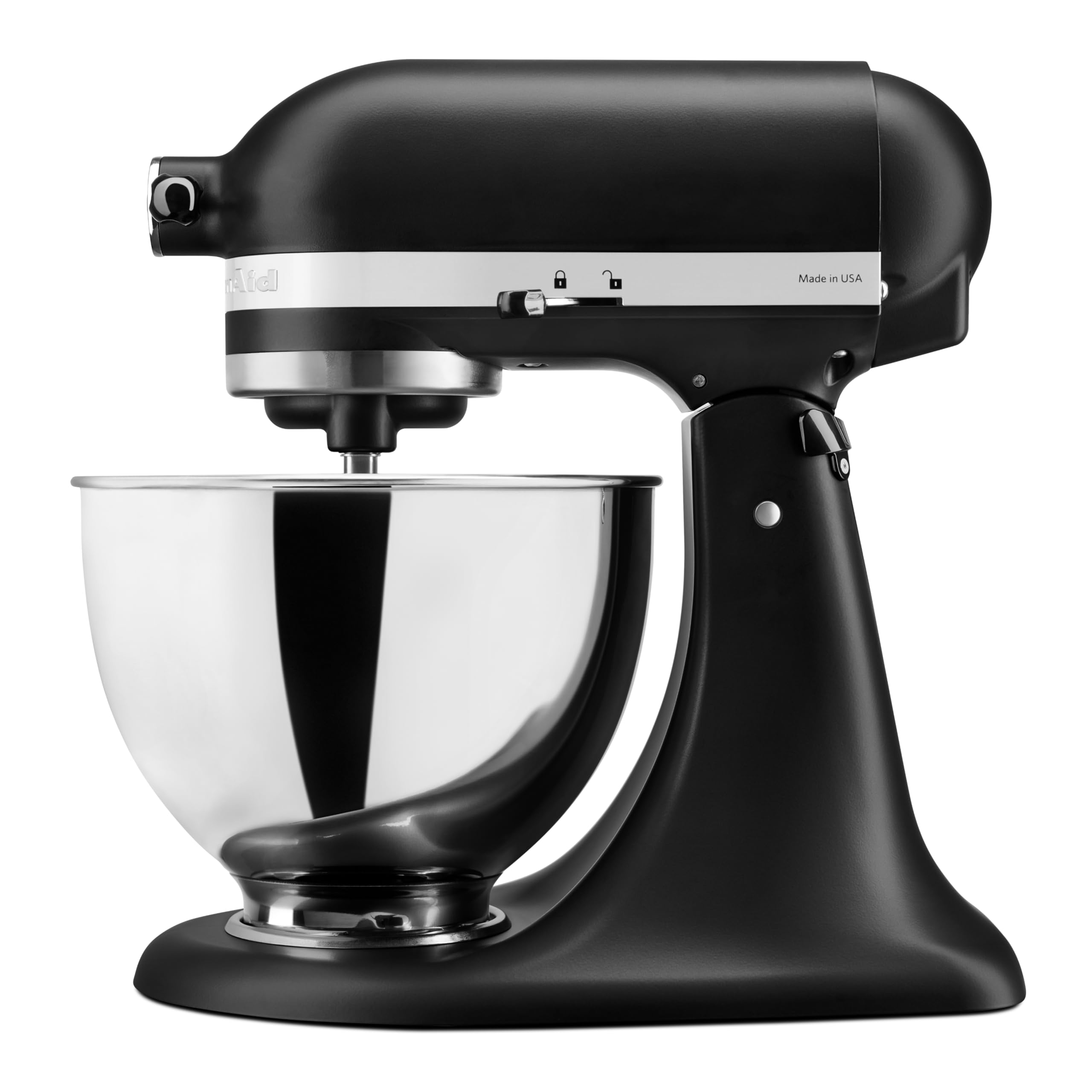 KitchenAid Classic 4,3L Küchenmaschine mit Schwenkkopf, 10 Stufen mit Sanftanlauf, Flachrührer, Knethaken & Schneebesen, Planetenrührwerk, 59 Schüsselkontaktpunkte, Black Matte