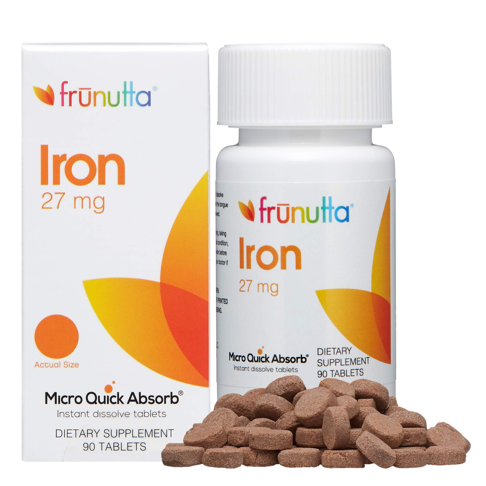 Frunutta Iron Under The Tongue Instant Dissolve Tablets - 27 mg x 90 Tablets - for Iron Deficiency in Anemia or Pregnancy...