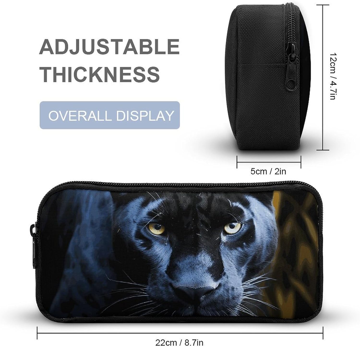 Lightweight Blue Eye Panther Pen Pouch with Metal Zipper image 2