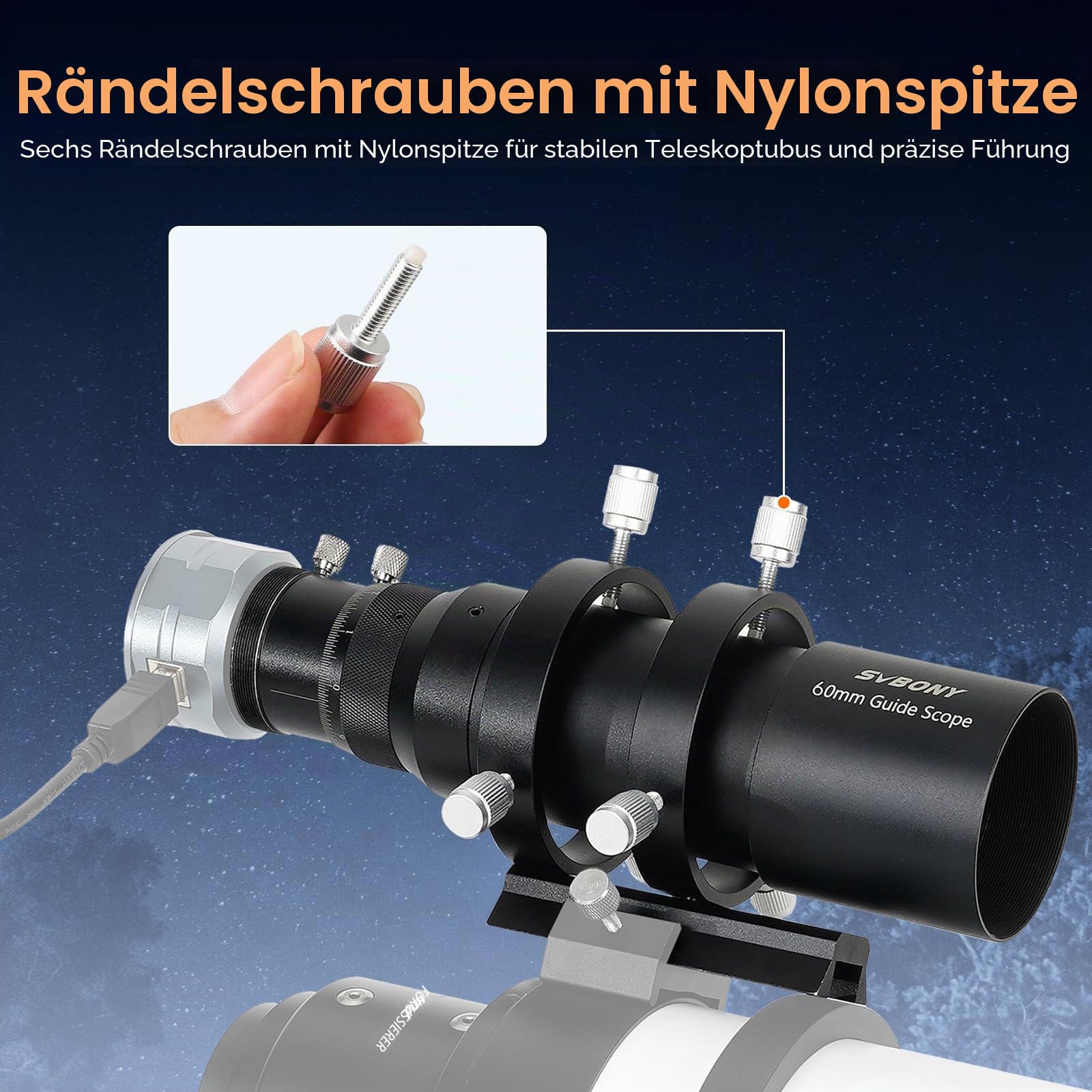Svbony SV106 Guidescope, 60mm FMC Sucherfernrohr mit 240mm Brennweite Helical Fokussiergerät, Teleskop Sucher Zubehör für Teleskop Astrokamera Autoguide Astrofotografie