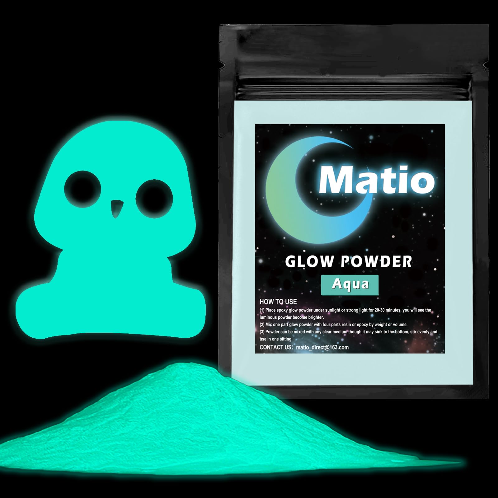 Matio Glow in The Dark Pigment Powder, 15g/0.5oz Aqua Epoxy Resin Luminous Pigments Long Lasting Craft Colorant Dye for Slime, Nails Art, Acrylic
