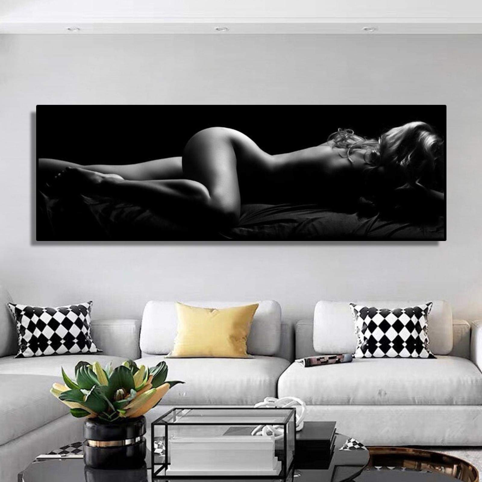 Nude Portrait Art Poster Print on Canvas Painting Sexy Sleeping Black and White Women Wall Picture Living Room Decor 40x120cm Frameless