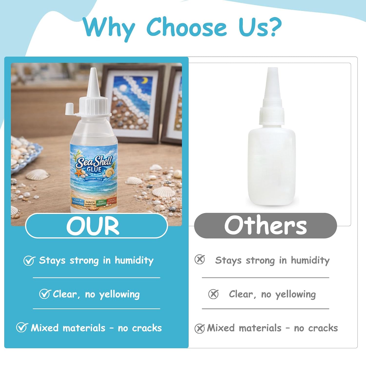 2x100ml Sea Shell Glue for Crafts, Strong Clear Glue for Shell to Metal Plastic Wood Acrylic Bonding, Waterproof Fast-Drying & No Residue, Ideal for Hobbyists & Crafters