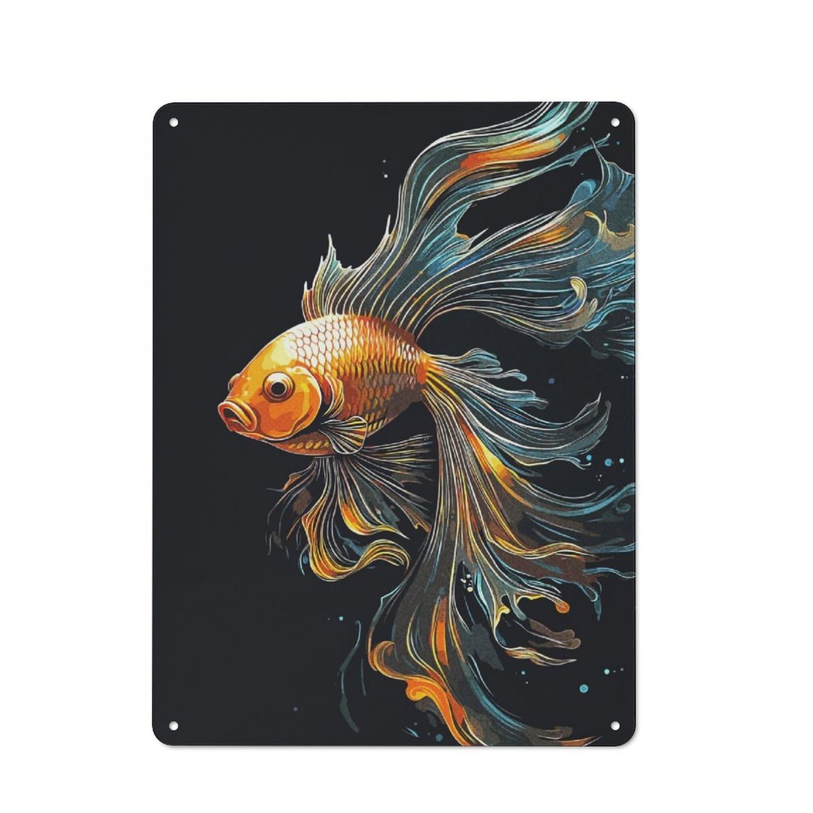 Junmoney Tiny Fish Garage Style Decorative Metal Plaque 40X30cm, Garage Wall Decor For Workshop, Basement, Shed Or Games Room