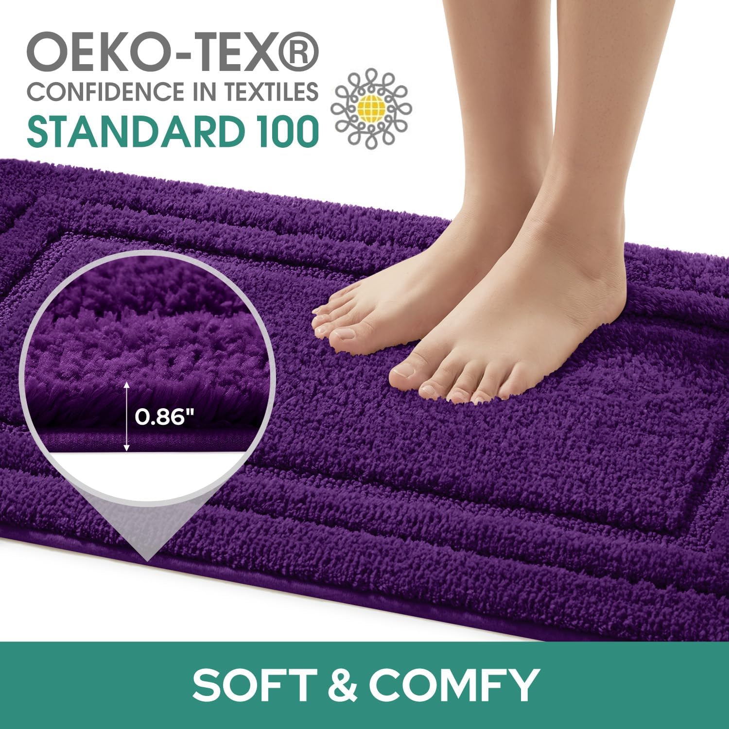 HOMEIDEAS Bathroom Rugs Sets 3 Piece, Super Soft and Absorbent Non Slip Microfiber Toilet Bath Mat with U-Shaped (Purple) - Image 3