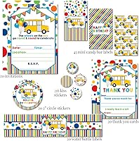Vista 3 de El paquete de fiesta de cumpleaños de Wheels on the Bus incluye 20 invitaciones y tarjetas de agradecimiento con sobres + 2 tamaños diferentes