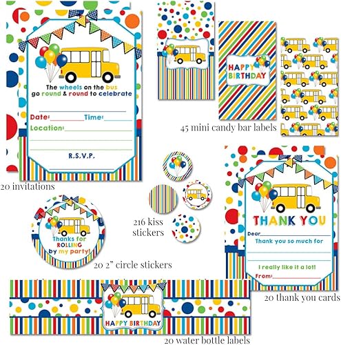 Miniatura 3 de El paquete de fiesta de cumpleaños de Wheels on the Bus incluye 20 invitaciones y tarjetas de agradecimiento con sobres + 2 tamaños diferentes de