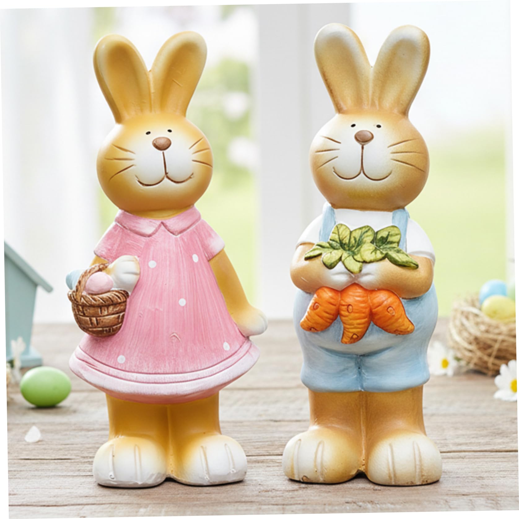 Figurine lapin de Pâques pour décorer la table et le jardin lot de 2 en résine