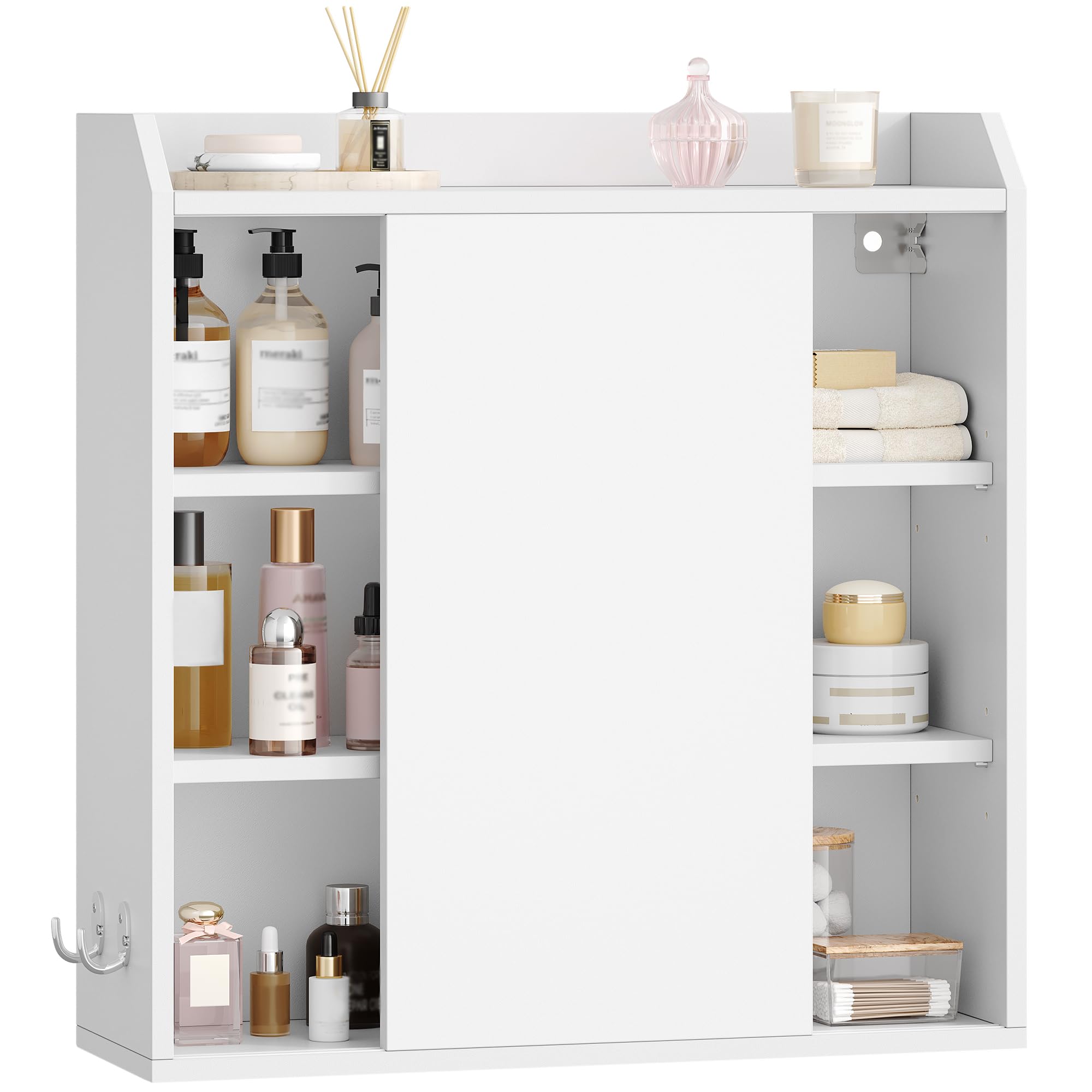 Hzuaneri Mobiletto Bagno Sospeso, Mobile Bagno Sospeso con Ripiani Regolabili, Dotato di Ante Scorrevoli e Scomparti Aperti, Adatto per Bagno, Cucina e Lavanderi, 20 x 60 x 60 cm, Bianco BC30203X