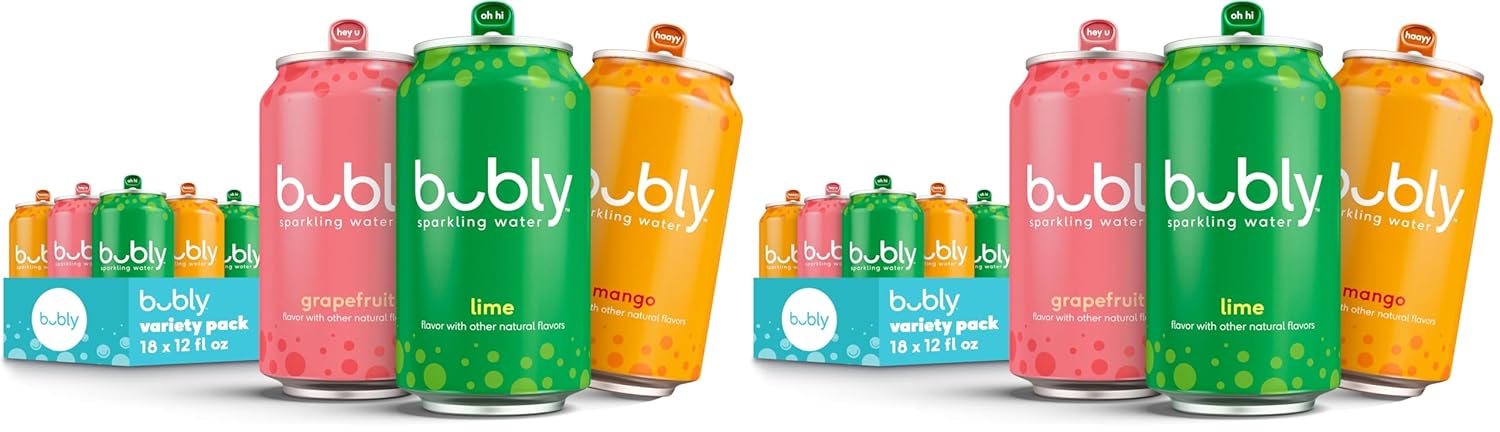 bubly Sparkling Water,Tropical Thrill 3 Flavor Variety Pack (Lime,Grapefruit,Mango),Zero Sugar & Zero Calories,Seltzer Water,12 Fl Oz Cans,(Pack of 36)