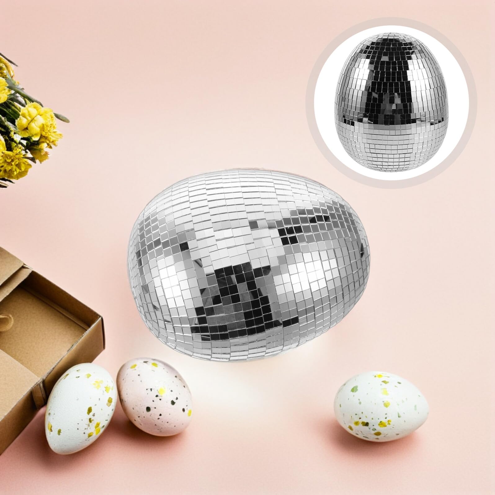 Beavorty Uovo Specchio da Discoteca Argento Decorazione Pasquale in Vetro Leggero Riutilizzabile per Eventi Giardino e Feste Effetto Riflettente Unico e Creativo