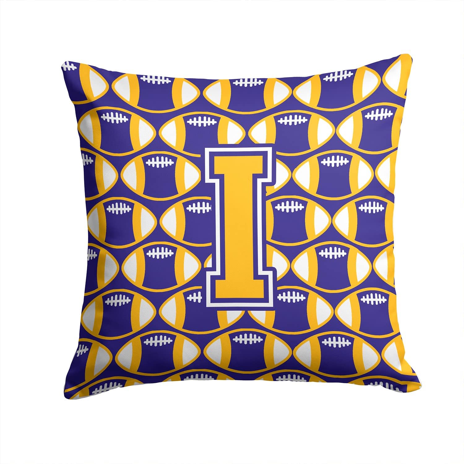 Caroline's Treasures CJ1064-IPW1414 Letter I Football Purple and Gold Fabric Decorative Pillow Machine Washable, Indoor Outdoor Decorative Pillow for Couch, Bed or Patio, 14Hx14W