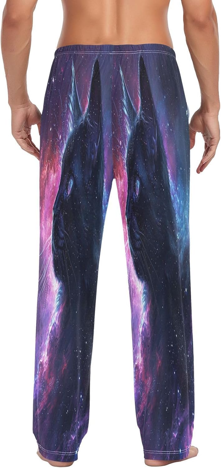 ALAZA Black Cat Galaxy Nebula Men's Pajama Pants Men Cotton Pajama Bottoms with Pockets, S